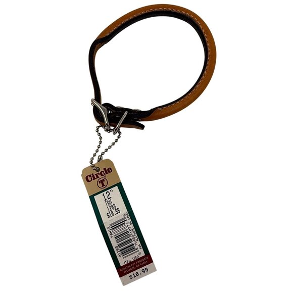 Circle T 12" Tan Leather Dog Collar Premium Quality Durable Adjustable - Picture 2 of 4